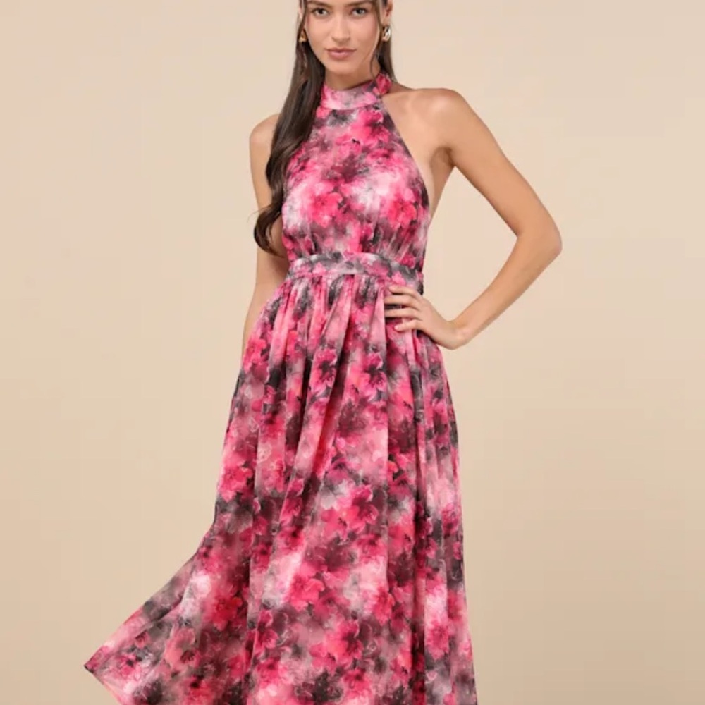 Lulu's Vibrant Floral Maxi Dress - Pink and Black